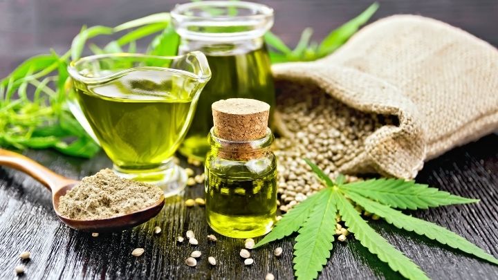 nutrition of a bag of hemp and bottle of cbd oil